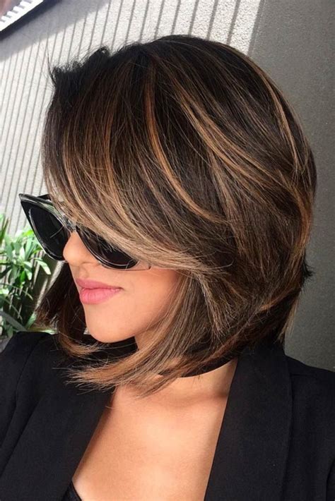 highlighted short hair styles|short brunette with highlights.